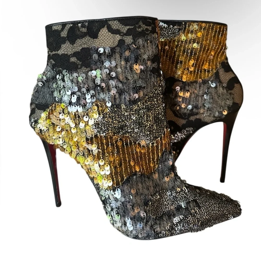 Christian Louboutin GIPSYBOOTIE 100 RETE/PATCHYLACE BOOTS RETAIL 1,350